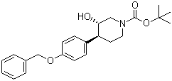 反式-3-羟基-4-[4-(苯甲氧基)苯基]-1-哌啶羧酸叔丁酯分子结构 (CAS 188867-89-2)