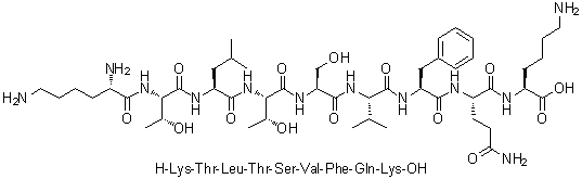 L-赖氨酰-L-苏氨酰-L-亮氨酰-L-苏氨酰-L-丝氨酰-L-缬氨酰-L-苯丙氨酰-L-谷氨酰胺酰-L-赖氨酸分子结构 (CAS 1900668-86-1)