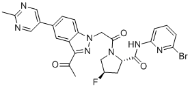 (2S,4R)-1-[2-[3-Acetyl-5-(2-methyl-5-pyrimidinyl)-1H-indazol-1-yl]acetyl]-N-(6-bromo-2-pyridinyl)-4-fluoro-2-Pyrrolidinecarboxamide molecular structure (CAS 1903768-17-1)