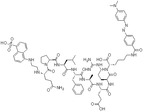 N-[2-[(5-Sulfo-1-naphthalenyl)amino]ethyl]-L-glutaminyl-L-prolyl-L-leucyl-L-phenylalanyl-L-alanyl-L-alpha-glutamyl-L-arginyl-N6-[4-[2-[4-(dimethylamino)phenyl]diazenyl]benzoyl]-L-lysine molecular structure (CAS 1914987-47-5)