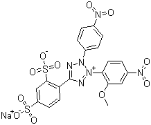 structure of CAS# 193149-74-5, 2-(2-Methoxy-4-nitrophenyl)-3-(4-nitrophenyl)-5-(2,4-disulfophenyl)-2H-tetrazolium sodium salt;WST-8; 5-(2,4-Disulfophenyl)-3-(2-methoxy-4-nitrophenyl)-2-(4-nitrophenyl)-2H-tetrazolium inner salt sodium salt (1:1)
