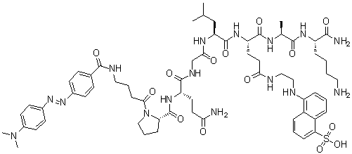 structure of CAS# 193475-71-7, 1-[4-[[4-[[4-(Dimethylamino)phenyl]azo]benzoyl]amino]-1-oxobutyl]-L-prolyl-L-glutaminylglycyl-L-leucyl-N-[2-[(5-sulfo-1-naphthalenyl)amino]ethyl]-L-glutaminyl-L-alanyl-L-lysinamide