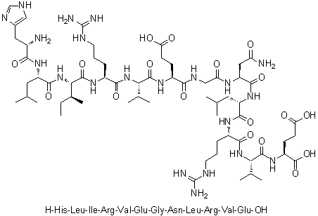L-组氨酰-L-亮氨酰-L-异亮氨酰-L-精氨酰-L-缬氨酰-L-alpha-谷氨酰甘氨酰-L-天冬氨酰胺酰-L-亮氨酰-L-精氨酰-L-缬氨酰-L-谷氨酸分子结构 (CAS 202525-97-1)