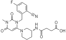 4-[[(3R)-1-[3-[(2-Cyano-5-fluorophenyl)methyl]-1,2,3,6-tetrahydro-1-methyl-2,6-dioxo-4-pyrimidinyl]-3-piperidinyl]amino]-4-oxobutanoic acid molecular structure (CAS 2087874-92-6)