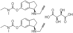 乙基甲基-氨基甲酸 (3R)-2,3-二氢-3-(2-丙炔氨基)-1H-茚-5-基酯酒石酸盐分子结构 (CAS 209394-46-7)