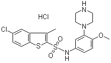 结构式 CAS# 209481-24-3, SB 271046A; 5-氯-N-[4-甲氧基-3-(1-哌嗪基)苯基]-3-甲基苯并[b]噻吩-2-磺酰胺盐酸盐