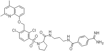 (2S)-N-(3-(4-甲脒基苯甲酰胺基)丙基)-1-(2,4-二氯-3-((2,4-二甲基-8-喹啉基氧基)甲基)苯磺酰基)吡咯烷-2-甲酰胺分子结构 (CAS 209733-45-9)