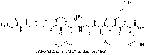 甘氨酰-L-缬氨酰-L-丙氨酰-L-亮氨酰-L-谷氨酰胺酰-L-苏氨酰-L-蛋氨酰-L-赖氨酰-L-谷氨酰胺分子结构 (CAS 211986-79-7)