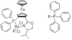 (-)-Dichloro[(4S)-4-(i-propyl)-2-[(S)-2-(diphenylphosphino)ferrocenyl]oxazoline](triphenylphosphine)ruthenium(II) molecular structure (CAS 212133-11-4)