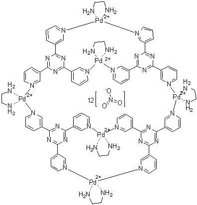 六(1,2-乙二胺)四[mu3-[2,4,6-三(3-吡啶基)-1,3,5-三嗪]]六钯十二硝酸盐分子结构 (CAS 213113-25-8)