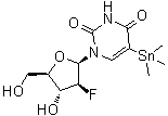 1-(2-脱氧-2-氟-beta-D-呋喃阿拉伯糖基)-5-(三甲基锡烷基)-2,4(1H,3H)-嘧啶二酮分子结构 (CAS 213136-14-2)