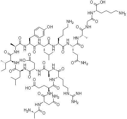 L-丙氨酰-L-天冬氨酰胺酰-L-alpha-谷氨酰-L-精氨酰-L-丙氨酰-L-alpha-天冬氨酰-L-亮氨酰-L-异亮氨酰-L-丙氨酰-L-酪氨酰-L-亮氨酰-L-赖氨酰-L-谷氨酰胺酰-L-丙氨酰甘氨酰-L-赖氨酸分子结构 (CAS 213260-63-0)