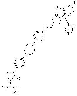 1,4-脱水-2,3,5-三脱氧-4-C-(2,4-二氟苯基)-2-[[4-[4-[4-[1-[(1S,2R)-1-乙基-2-羟基丙基]-1,5-二氢-5-氧代-4H-1,2,4-三唑-4-基]苯基]-1-哌嗪基]苯氧基]甲基]-5-(1H-1,2,4-三唑-1-基)-D-赤式-戊糖醇分子结构 (CAS 213381-06-7)