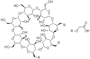 structure of CAS# 218269-34-2, 3A,3B,3C,3D,6E,6F,6G-Heptakis-O-(carboxymethyl)-beta-cyclodextrin