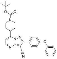 叔-丁基4-(3-氰基-2-(4-苯氧基苯基)吡唑并[1,5-a]嘧啶-7-基)哌啶-1-羧酸酯分子结构 (CAS 2190506-55-7)