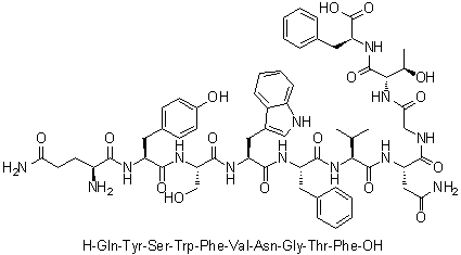 L-谷氨酰胺酰-L-酪氨酰-L-丝氨酰-L-色氨酰-L-苯丙氨酰-L-缬氨酰-L-天冬氨酰胺酰甘氨酰-L-苏氨酰-L-苯丙氨酸分子结构 (CAS 220111-12-6)