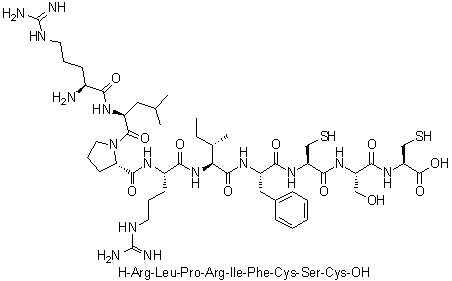 L-精氨酰-L-亮氨酰-L-脯氨酰-L-精氨酰-L-异亮氨酰-L-苯丙氨酰-L-半胱氨酰-L-丝氨酰-L-半胱氨酸分子结构 (CAS 220431-71-0)