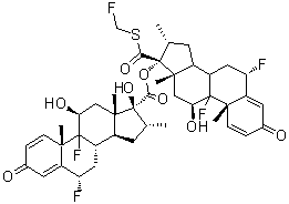(6alpha,11beta,16alpha,17alpha)-6,9-Difluoro-11,17-dihydroxy-16-methyl-3-oxoandrosta-1,4-diene-17-carboxylic acid (6alpha,11beta,16alpha,17alpha)-6,9-difluoro-17-[[(fluoromethyl)thio]carbonyl]-11-hydroxy-16-methyl-3-oxoandrosta-1,4-dien-17-yl ester molecular structure (CAS 220589-37-7)