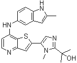 2-[1-甲基-5-[7-((2-甲基-1H-吲哚-5-基)氨基)噻吩并[3,2-b]吡啶-2-基]-1H-咪唑-2-基]丙-2-醇分子结构 (CAS 225382-64-9)