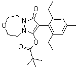 structure of CAS# 243973-20-8, Pinoxaden;2,2-Dimethylpropanoic acid 8-(2,6-diethyl-4-methylphenyl)-1,2,4,5-tetrahydro-7-oxo-7H-pyrazolo[1,2-d][1,4,5]oxadiazepin-9-yl ester