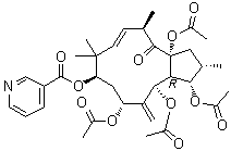 3-吡啶羧酸 (2S,3S,3ar,4R,6R,8R,10E,12R,13ar)-3,4,6,13a-四(乙酰氧基)-2,3,3a,4,5,6,7,8,9,12,13,13a-十二氢-2,9,9,12-四甲基-5-亚甲基-13-氧代-1H-环戊二烯并环十二碳六烯-8-基酯分子结构 (CAS 244277-75-6)