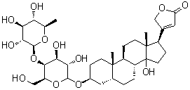 (3beta,5beta)-3-[(6-脱氧-4-O-beta-D-吡喃葡萄糖基-L-吡喃半乳糖基)氧基]-14-羟基心甾-20(22)-烯内酯分子结构 (CAS 2446-63-1)
