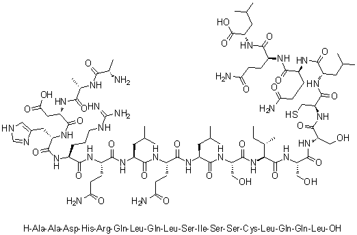 L-丙氨酰-L-丙氨酰-L-alpha-天冬氨酰-L-组氨酰-L-精氨酰-L-谷氨酰胺酰-L-亮氨酰-L-谷氨酰胺酰-L-亮氨酰-L-丝氨酰-L-异亮氨酰-L-丝氨酰-L-丝氨酰-L-半胱氨酰-L-亮氨酰-L-谷氨酰胺酰-L-谷氨酰胺酰-L-亮氨酸分子结构 (CAS 247244-48-0)