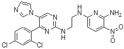 结构式 CAS# 252935-94-7, CHIR98014; N6-[2-[[4-(2,4-二氯苯基)-5-(1H-咪唑-1-基)-2-嘧啶基]氨基]乙基]-3-硝基-2,6-吡啶二胺