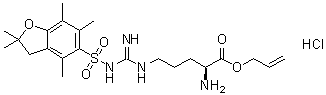 N5-[[[(2,3-Dihydro-2,2,4,6,7-pentamethyl-5-benzofuranyl)sulfonyl]amino]iminomethyl]-L-ornithine 2-propenyl ester monohydrochloride molecular structure (CAS 257288-23-6)
