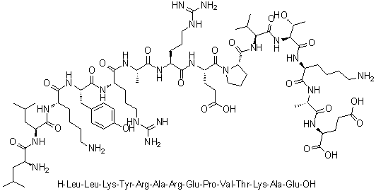 L-亮氨酰-L-亮氨酰-L-赖氨酰-L-酪氨酰-L-精氨酰-L-丙氨酰-L-精氨酰-L-alpha-谷氨酰-L-脯氨酰-L-缬氨酰-L-苏氨酰-L-赖氨酰-L-丙氨酰-L-谷氨酸分子结构 (CAS 263328-33-2)