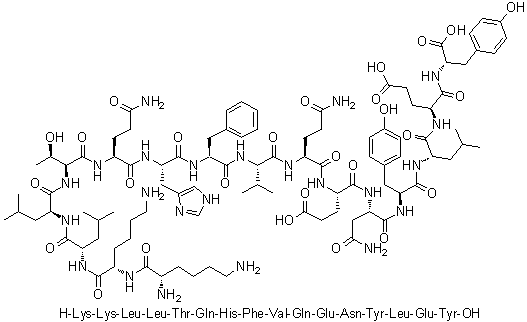 L-Lysyl-L-lysyl-L-leucyl-L-leucyl-L-threonyl-L-glutaminyl-L-histidyl-L-phenylalanyl-L-valyl-L-glutaminyl-L-alpha-glutamyl-L-asparaginyl-L-tyrosyl-L-leucyl-L-alpha-glutamyl-L-tyrosine molecular structure (CAS 263328-37-6)