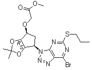2-[[(3aR,4S,6R,6aS)-6-[7-溴-5-(丙硫基)-3H-1,2,3-三氮唑并[4,5-d]嘧啶-3-基]四氢-2,2-二甲基-4H-环戊烯并-1,3-二恶茂-4-基]氧基]乙酸甲酯分子结构 (CAS 274693-24-2)