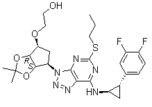 2-[[(3aS,4R,6S,6aR)-4-[7-[[(1R,2S)-2-(3,4-Difluorophenyl)cyclopropyl]amino]-5-(propylthio)-3H-[1,2,3]triazolo[4,5-d]pyrimidin-3-yl]-2,2-dimethyl-tetrahydro-3aH-cyclopenta[d][1,3]dioxol-6-yl]oxy]ethanol molecular structure (CAS 274693-26-4)