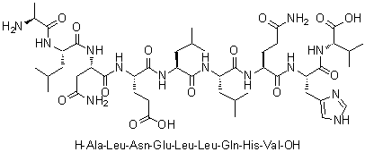 L-丙氨酰-L-亮氨酰-L-天冬氨酰胺酰-L-alpha-谷氨酰-L-亮氨酰-L-亮氨酰-L-谷氨酰胺酰-L-组氨酰-L-缬氨酸分子结构 (CAS 280745-27-9)