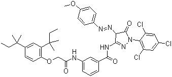 3-[[2-[2,4-双(叔戊基)苯氧基]乙酰基]氨基]-N-(4,5-二氢-4-[(4-甲氧苯基)偶氮-5-氧代-1-(2,4,6-三氯苯基)-1H-吡唑-3-基]苯甲酰胺分子结构 (CAS 28279-36-9)