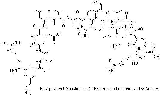 L-精氨酰-L-赖氨酰-L-缬氨酰-L-丙氨酰-L-alpha-谷氨酰-L-亮氨酰-L-缬氨酰-L-组氨酰-L-苯丙氨酰-L-亮氨酰-L-亮氨酰-L-亮氨酰-L-赖氨酰-L-酪氨酰-L-精氨酸分子结构 (CAS 290833-98-6)