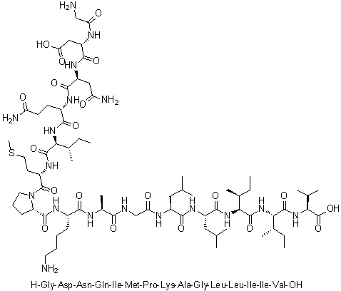 甘氨酰-L-alpha-天冬氨酰-L-天冬氨酰胺酰-L-谷氨酰胺酰-L-异亮氨酰-L-蛋氨酰-L-脯氨酰-L-赖氨酰-L-丙氨酰甘氨酰-L-亮氨酰-L-亮氨酰-L-异亮氨酰-L-异亮氨酰-L-缬氨酸分子结构 (CAS 290834-04-7)