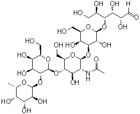 O-6-脱氧-alpha-L-吡喃半乳糖基-(1→2)-O-beta-D-吡喃半乳糖基-(1→4)-O-2-(乙酰氨基)-2-脱氧-beta-D-吡喃葡萄糖基-(1→3)-O-beta-D-吡喃半乳糖基-(1→4)-D-葡萄糖分子结构 (CAS 30517-76-1)
