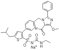 N-[(乙基氨基)羰基]-3-[4-[(5-甲酰基-4-甲氧基-2-苯基-1H-咪唑-1-基)甲基]苯基]-5-异丁基-2-噻吩磺酰胺单钠盐分子结构 (CAS 306288-04-0)