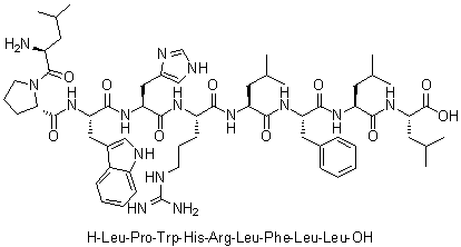L-亮氨酰-L-脯氨酰-L-色氨酰-L-组氨酰-L-精氨酰-L-亮氨酰-L-苯丙氨酰-L-亮氨酰-L-亮氨酸分子结构 (CAS 312754-34-0)