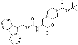 (alphaS)-4-[叔丁氧羰基]-alpha-[[芴甲氧羰基]氨基]-1-哌嗪丙酸分子结构 (CAS 313052-20-9)
