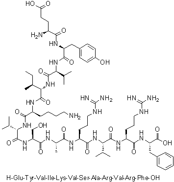 L-alpha-谷氨酰-L-酪氨酰-L-缬氨酰-L-异亮氨酰-L-赖氨酰-L-缬氨酰-L-丝氨酰-L-丙氨酰-L-精氨酰-L-缬氨酰-L-精氨酰-L-苯丙氨酸分子结构 (CAS 314752-39-1)