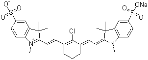 2-[2-[2-氯-3-[(1,3-二氢-1,3,3-三甲基-5-磺酸基-2H-吲哚-2-亚基)乙亚基]-1-环己烯-1-基]乙烯基]-1,3,3-三甲基-5-磺酸基-3H-吲哚鎓内盐钠盐分子结构 (CAS 328064-20-6)