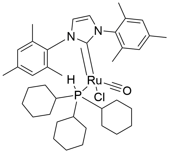 (SP-5-53)-Carbonylchloro[1,3-dihydro-1,3-bis(2,4,6-trimethylphenyl)-2H-imidazol-2-ylidene]hydro(tricyclohexylphosphine)ruthenium molecular structure (CAS 330197-31-4)
