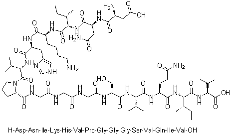 L-alpha-天冬氨酰-L-天冬氨酰胺酰-L-异亮氨酰-L-赖氨酰-L-组氨酰-L-缬氨酰-L-脯氨酰甘氨酰甘氨酰甘氨酰-L-丝氨酰-L-缬氨酰-L-谷氨酰胺酰-L-异亮氨酰-L-缬氨酸分子结构 (CAS 330456-46-7)