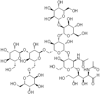 O-alpha-D-甘露糖基-(1→3)-O-[alpha-D-甘露糖基-(1→6)]-O-alpha-D-甘露糖基-(1→6)-O-[O-alpha-D-甘露糖基-(1→2)-alpha-D-甘露糖基-(1→3)]-O-beta-D-甘露糖基-(1→3)-O-2-(乙酰氨基)-2-脱氧-beta-D-吡喃葡萄糖基-(1→4)-2-(乙酰氨基)-2-脱氧-D-葡萄糖分子结构 (CAS 340982-27-6)