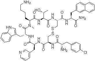 4-氯-L-苯丙氨酰-D-半胱氨酰-3-(3-吡啶基)-L-丙氨酰-D-色氨酰-N2-甲基-L-赖氨酰-L-苏氨酰-L-半胱氨酰-3-(2-萘基)-L-丙氨酰胺环(2→7)-二硫醚分子结构 (CAS 341519-04-8)
