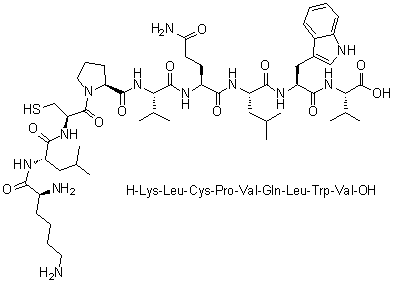 L-赖氨酰-L-亮氨酰-L-半胱氨酰-L-脯氨酰-L-缬氨酰-L-谷氨酰胺酰-L-亮氨酰-L-色氨酰-L-缬氨酸分子结构 (CAS 344422-17-9)