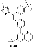 6-[1-甲基-1-(甲基磺酰基)乙基]-8-[3-[(E)-2-(3-甲基-1,2,4-恶二唑-5-基)-2-[4-(甲基磺酰基)苯基]乙烯基]苯基]喹啉分子结构 (CAS 346629-30-9)