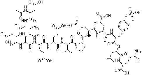 N-乙酰基-L-alpha-天冬氨酰甘氨酰-L-alpha-天冬氨酰-L-苯丙氨酰-L-alpha-谷氨酰-L-alpha-谷氨酰-L-异亮氨酰-L-脯氨酰-L-alpha-谷氨酰-L-alpha-谷氨酰-O-磺基-L-酪氨酰-L-亮氨酰-L-谷氨酰胺分子结构 (CAS 348603-19-0)